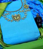 Sky-blue woven cotton salwar