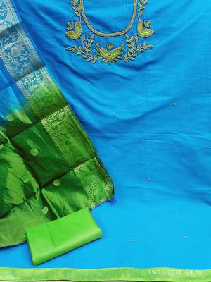 Sky-blue woven cotton salwar 2
