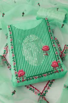Sea-green embroidered organza salwar