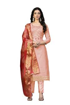 Peach hand woven chanderi salwar