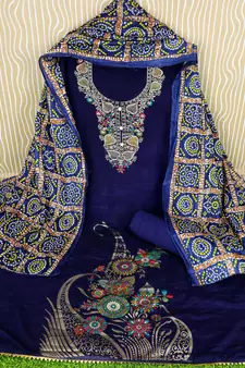 Blue woven jacquard salwar