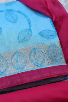 Sky-blue embroidered cotton salwar