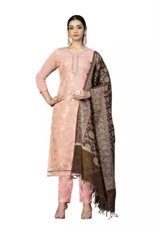 Peach hand woven jacquard salwar