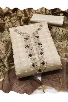 Beige woven jacquard salwar
