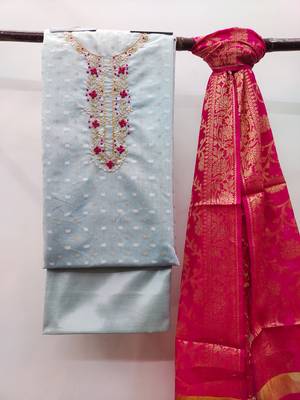 Teal-blue woven jacquard salwar 3