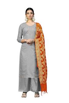 Grey hand woven jacquard salwar