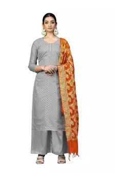 Grey hand woven jacquard salwar