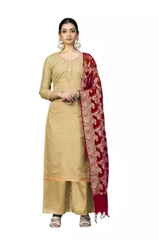Beige hand woven jacquard salwar