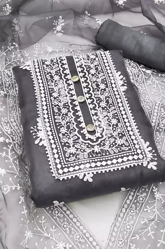 Grey embroidered organza salwar