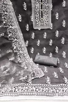 Grey embroidered organza salwar