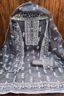 Grey embroidered organza salwar
