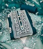 Teal-blue embroidered organza salwar
