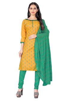 Yellow printed cotton salwar
