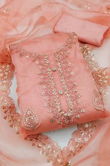 Peach embroidered organza salwar