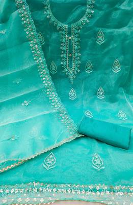 Sea-green embroidered organza salwar 2