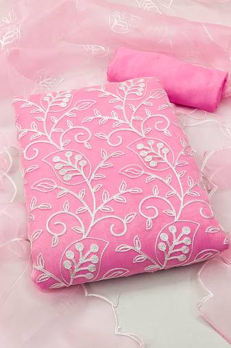 Baby-pink embroidered organza salwar