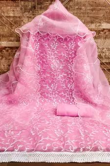 Baby-pink embroidered organza salwar