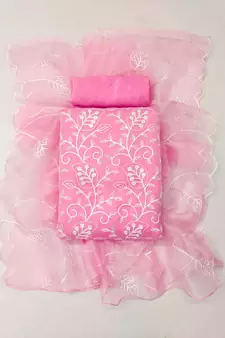 Baby-pink embroidered organza salwar