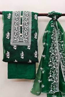Green embroidered organza salwar
