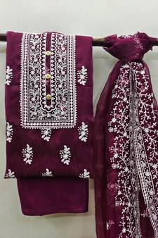 Magenta embroidered organza salwar