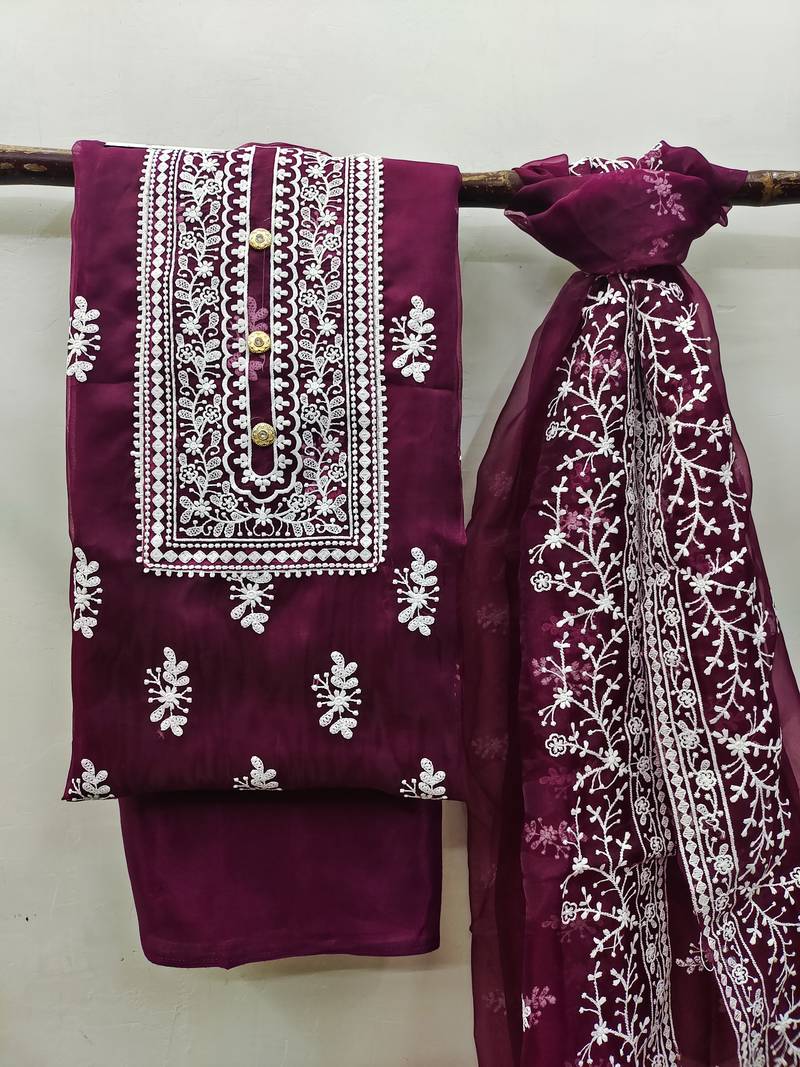Magenta embroidered organza salwar