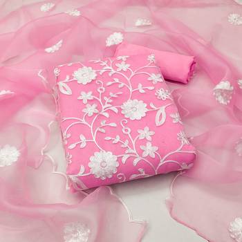 Baby-pink embroidered organza salwar 1