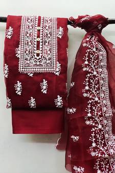 Maroon embroidered organza salwar