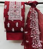 Maroon embroidered organza salwar