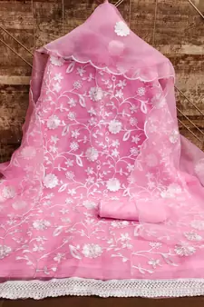 Baby-pink embroidered organza salwar