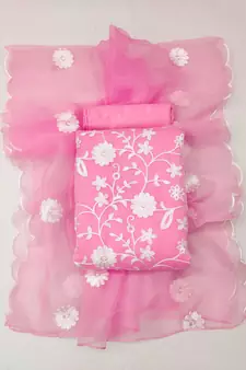 Baby-pink embroidered organza salwar