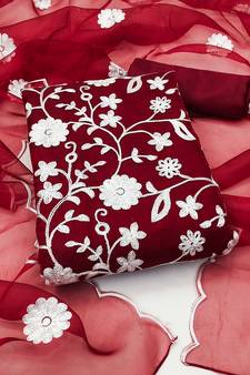 Maroon embroidered organza salwar
