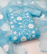 Sky-blue embroidered organza salwar