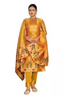 Yellow woven taffeta salwar