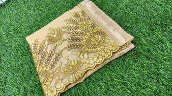 Trendmalls  Shiny Lycra Silk Embroidery Gold Saree With Blouse 8