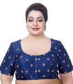 Neckbook Stylish Navy Blue Silk Embroidered Half-Sleeve Readymade Saree Blouse for Plus Size Women