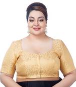 Neckbook Regal Elegance: Gold Brocade Floral Plus Size Elbow Sleeves Readymade Saree Blouse