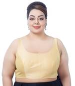 Radiant Elegance: Plus Size Gold Sleeveless Silk Readymade Saree Blouse