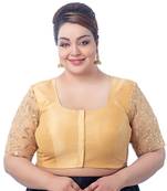 Neckbook Graceful Golden Hues: Art Silk Embroidered Net Elbow Sleeves Plus Size Readymade Saree Blouse