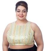 Neckbook Graceful Elegance: Plus Size Pista Green Net Gota Thread Work Sleeveless Readymade Saree Blouse