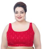 Neckbook Red Velvet Sequin Embellished Sleeveless Princess Cut Plus Size Readymade Saree Blouse