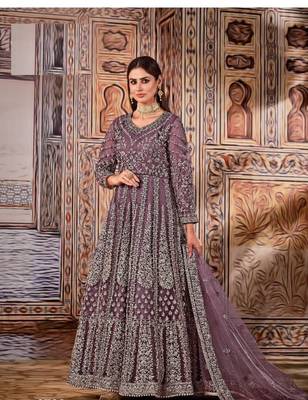 Light-purple thread embroidery net salwar 1