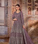 Light-purple thread embroidery net salwar