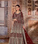 Maroon thread embroidery net salwar