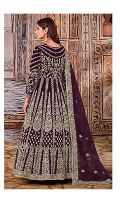 Dark-purple thread embroidery net salwar 2