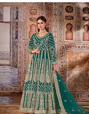 Sea-green thread embroidery net salwar 1
