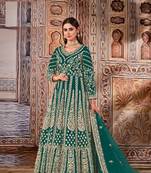Sea-green thread embroidery net salwar
