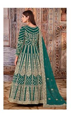 Sea-green thread embroidery net salwar 2