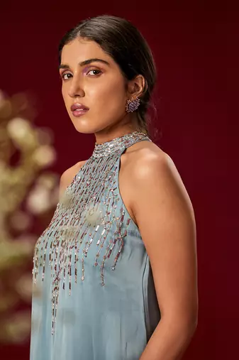 LILAC BLUE TRAPEZE GOWN