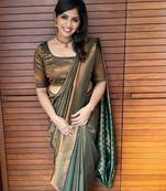 Green Woven Art Silk Saree With Blouse Piece