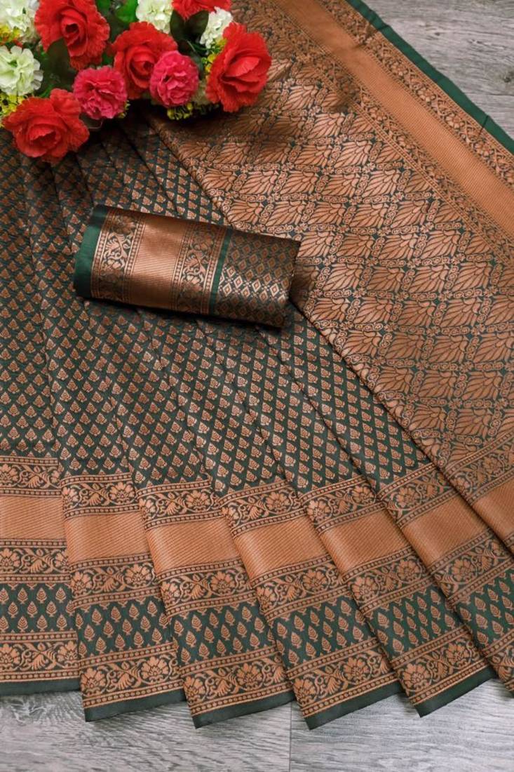 Green Woven Art Silk Saree With Blouse Piece